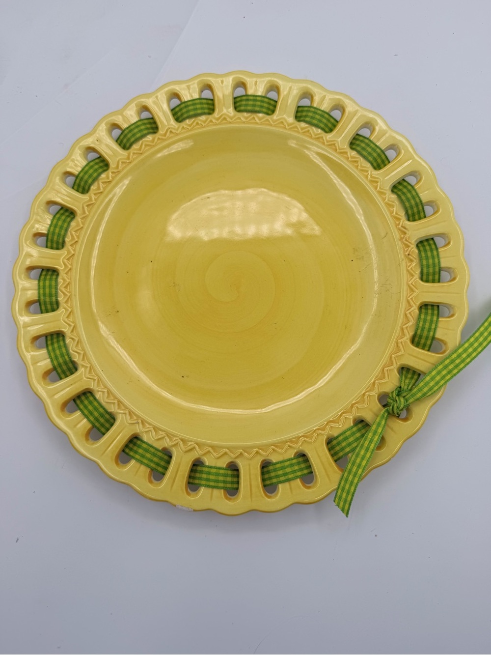 Yellow Plate with Interwoven Ribbon by Tassie’s Plates